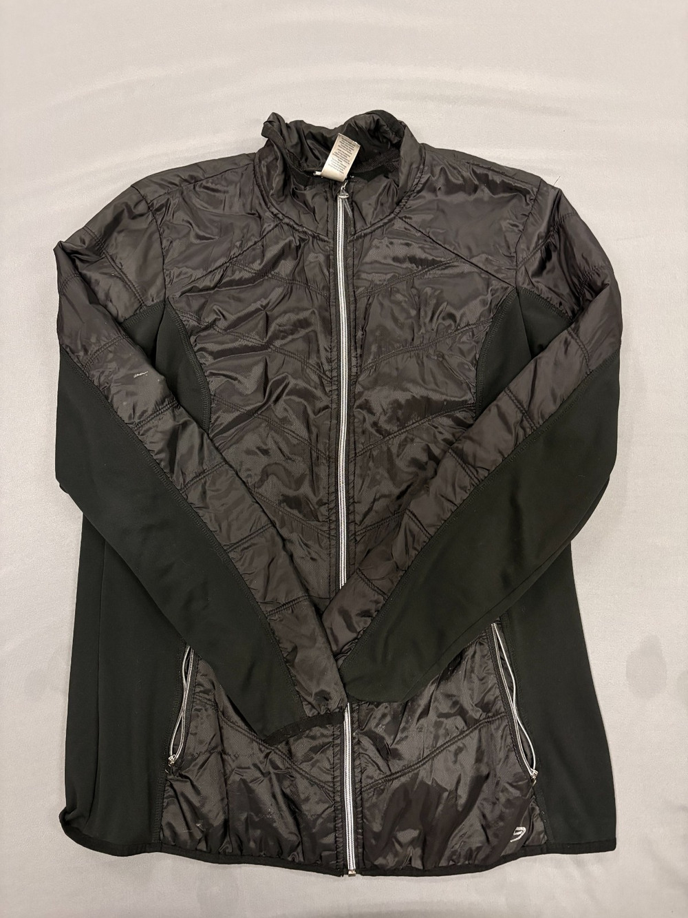 champion womens puffer chest jacket zip up fitted sleeves black pockets XL